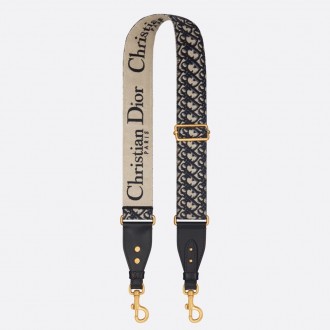 Dior Adjustable Shoulder Strap with Ring in Blue Oblique Embroidery Dior Adjustable Shoulder Strap with Ring in Blue Oblique Embroidery