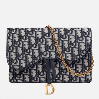 Dior Blue Oblique Saddle Chain Clutch Dior Blue Oblique Saddle Chain Clutch
