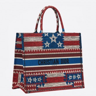 Dior Book Tote Bag In American Flag Embroidered Canvas Dior Book Tote Bag In American Flag Embroidered Canvas
