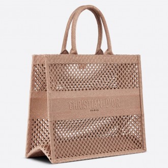 Dior Book Tote Bag In Beige Mesh Embroidery Dior Book Tote Bag In Beige Mesh Embroidery