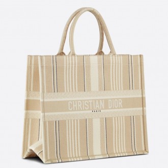 Dior Book Tote Bag In Beige Stripes Embroidery Dior Book Tote Bag In Beige Stripes Embroidery