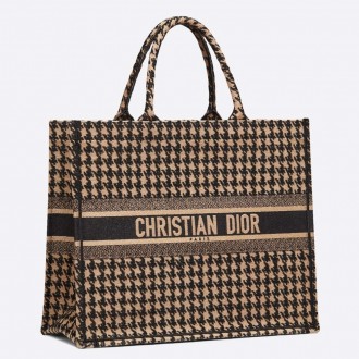 Dior Book Tote Bag In Houndstooth Embroidery Canvas Dior Book Tote Bag In Houndstooth Embroidery Canvas