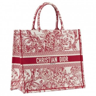 Dior Book Tote Bag In Red Hydrangea Flowers Canvas Dior Book Tote Bag In Red Hydrangea Flowers Canvas