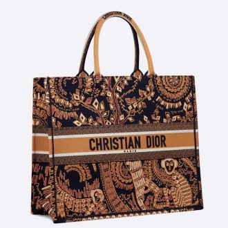 Dior Book Tote Bag In Orange Animals Embroidered Canvas Dior Book Tote Bag In Orange Animals Embroidered Canvas