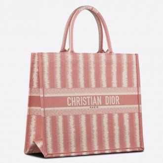 Dior Book Tote Bag In Pink D-Stripes Embroidery Dior Book Tote Bag In Pink D-Stripes Embroidery