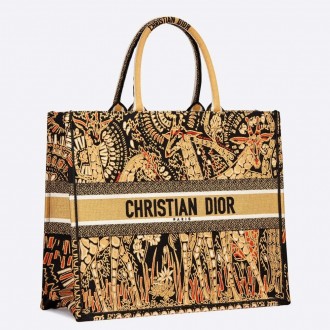 Dior Book Tote Bag In Yellow Animals Embroidered Canvas Dior Book Tote Bag In Yellow Animals Embroidered Canvas