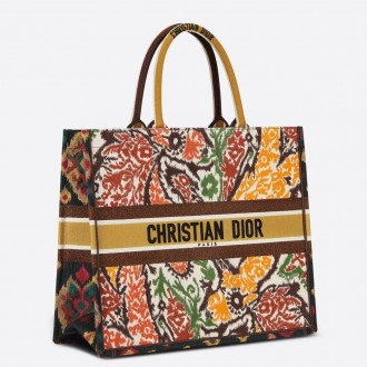 Dior Book Tote Bag In Yellow Multicolor Dior Paisley Embroidery Dior Book Tote Bag In Yellow Multicolor Dior Paisley Embroidery