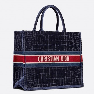 Dior Book Tote In Blue Crocodile-Effect Embroidered Velvet Dior Book Tote In Blue Crocodile-Effect Embroidered Velvet