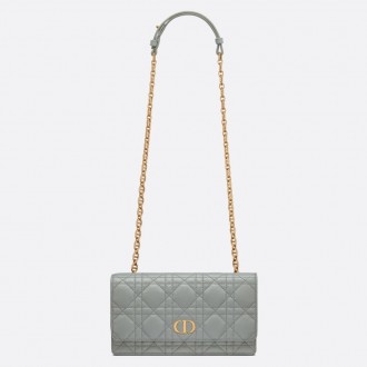 Dior Caro Belt Pouch with Chain In Grey Calfskin Dior Caro Belt Pouch with Chain In Grey Calfskin
