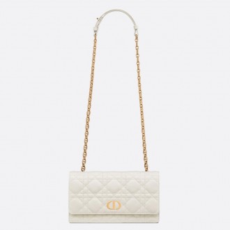 Dior Caro Belt Pouch with Chain In White Calfskin