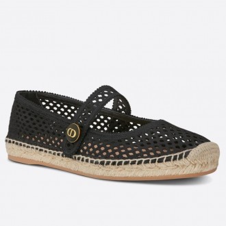 Dior Caro Espadrille Ballerina Flat In Black Mesh Embroidery Dior Caro Espadrille Ballerina Flat In Black Mesh Embroidery