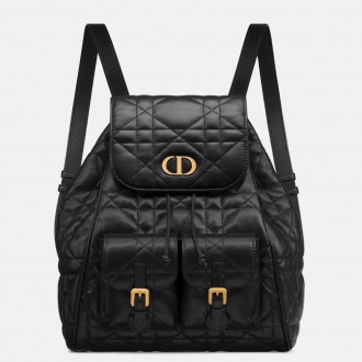 Dior Caro Medium Backpack in Black Macrocannage Lambskin