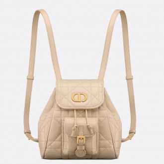 Dior Caro Small Backpack in Beige Macrocannage Lambskin