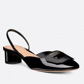 Dior Day Slingback Pumps 35MM in Black Patent Calfskin Dior Day Slingback Pumps 35MM in Black Patent Calfskin