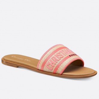 Dior Dioriviera Dway Slides in Raffia and Pink Embroidered Cotton Dior Dioriviera Dway Slides in Raffia and Pink Embroidered Cotton