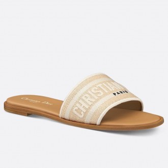 Dior Dioriviera Dway Slides in Raffia and White Embroidered Cotton Dior Dioriviera Dway Slides in Raffia and White Embroidered Cotton