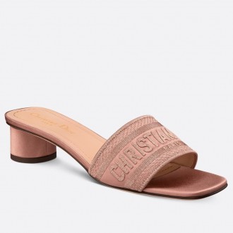 Dior Dway Heeled 35MM Slides in Blush Metallic Thread Embroidered Satin Dior Dway Heeled 35MM Slides in Blush Metallic Thread Embroidered Satin