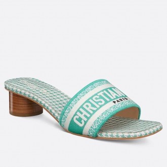 Dior Dway Heeled 35MM Slides in Green Houndstooth Embroidered Cotton Dior Dway Heeled 35MM Slides in Green Houndstooth Embroidered Cotton