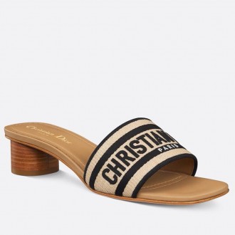 Dior Dway Heeled 35MM Slides in Natural Raffia and Embroidered Cotton Dior Dway Heeled 35MM Slides in Natural Raffia and Embroidered Cotton