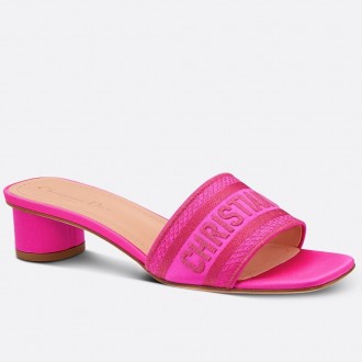 Dior Dway Heeled 35MM Slides in Pink Embroidered Satin and Cotton Dior Dway Heeled 35MM Slides in Pink Embroidered Satin and Cotton
