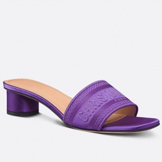 Dior Dway Heeled 35MM Slides in Purple Embroidered Satin and Cotton Dior Dway Heeled 35MM Slides in Purple Embroidered Satin and Cotton