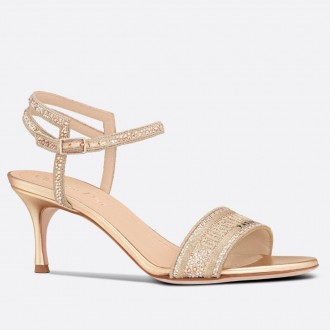 Dior Dway Heeled Sandals In Gold Cotton with Strass Dior Dway Heeled Sandals In Gold Cotton with Strass