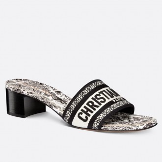 Dior Dway Heeled Slides In White Plan de Paris Embroidered Cotton Dior Dway Heeled Slides In White Plan de Paris Embroidered Cotton