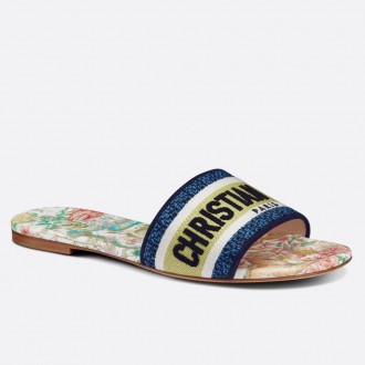 Dior Dway Slide In White Multicolor D-Constellation Embroidered Cotton Dior Dway Slide In White Multicolor D-Constellation Embroidered Cotton