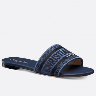 Dior Dway Slides in Blue Embroidered Cotton Denim Dior Dway Slides in Blue Embroidered Cotton Denim