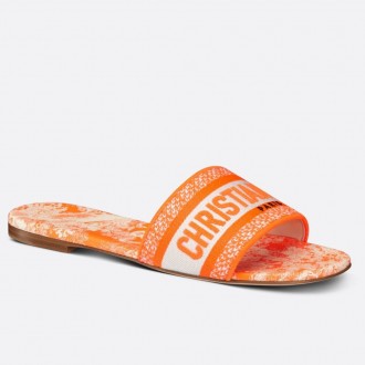 Dior Dway Slides In Bright Orange Toile de Jouy Embroidered Dior Dway Slides In Bright Orange Toile de Jouy Embroidered