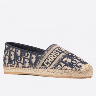 Dior Granville Espadrille In Blue Oblique Embroidered Cotton Dior Granville Espadrille In Blue Oblique Embroidered Cotton