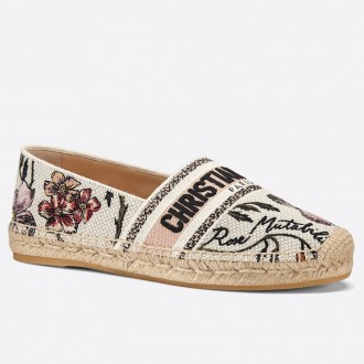Dior Granville Espadrille In Rosa Mutabilis Embroidered Cotton Dior Granville Espadrille In Rosa Mutabilis Embroidered Cotton