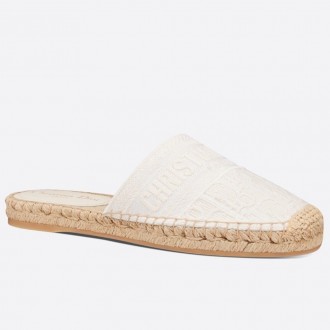 Dior Granville Mules In White Oblique Embroidered Cotton Dior Granville Mules In White Oblique Embroidered Cotton