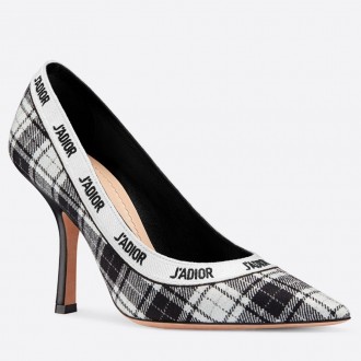 Dior J'Adior 100MM Pumps In Black and White Tartan Fabric Dior J'Adior 100MM Pumps In Black and White Tartan Fabric