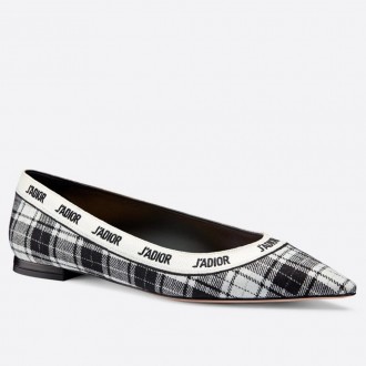 Dior J'Adior Ballet Flat In Black and White Tartan Fabric Dior J'Adior Ballet Flat In Black and White Tartan Fabric