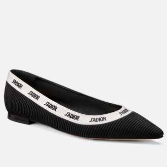 Dior J'Adior Embroidered Ballet Flat In Black Technical Canvas Dior J'Adior Embroidered Ballet Flat In Black Technical Canvas