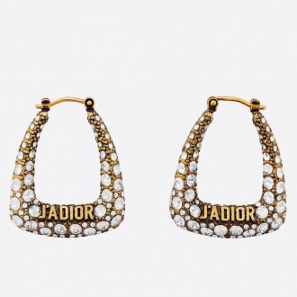 Dior J'Adior Hoop Earrings In Antique Gold Metal and Crystals Dior J'Adior Hoop Earrings In Antique Gold Metal and Crystals