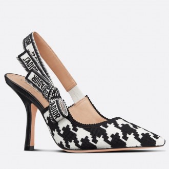 Dior J'Adior Slingback 100mm Pumps In Black Houndstooth Embroidery Dior J'Adior Slingback 100mm Pumps In Black Houndstooth Embroidery