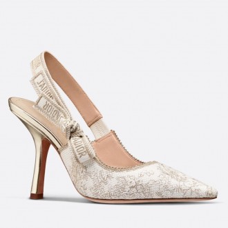 Dior J'Adior Slingback 100mm Pumps In Gold Toile de Jouy Cotton Dior J'Adior Slingback 100mm Pumps In Gold Toile de Jouy Cotton