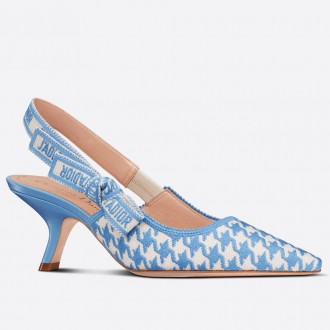 Dior J'Adior Slingback 65mm Pumps In Blue Houndstooth Embroidery Dior J'Adior Slingback 65mm Pumps In Blue Houndstooth Embroidery