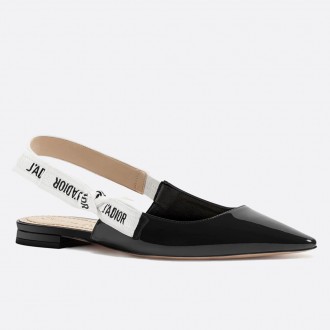 Dior J'Adior Slingback Ballerina Flats In Black Patent Leather Dior J'Adior Slingback Ballerina Flats In Black Patent Leather