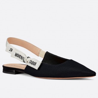 Dior J'Adior Slingback Ballerina Flats In Black Technical Fabric Dior J'Adior Slingback Ballerina Flats In Black Technical Fabric