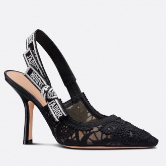 Dior J'Adior Slingback Pumps 100MM In Black Macrame Embroidered Cotton Dior J'Adior Slingback Pumps 100MM In Black Macrame Embroidered Cotton
