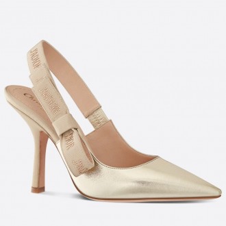 Dior J'Adior Slingback Pumps 100mm In Gold Metallic Lambskin Dior J'Adior Slingback Pumps 100mm In Gold Metallic Lambskin