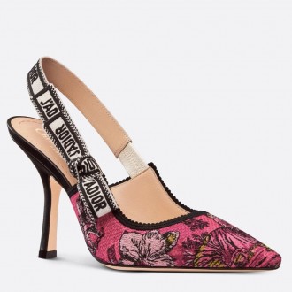 Dior J'Adior Slingback Pumps 100mm In Pink Toile de Jouy Voyage Motif Dior J'Adior Slingback Pumps 100mm In Pink Toile de Jouy Voyage Motif