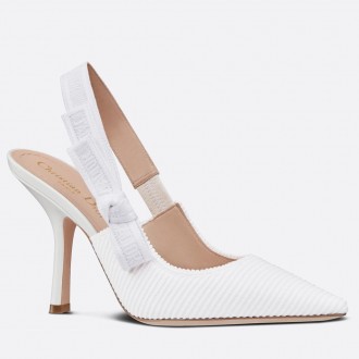 Dior J'Adior Slingback Pumps 100mm In White Cotton Embroidery Dior J'Adior Slingback Pumps 100mm In White Cotton Embroidery