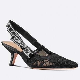 Dior J'Adior Slingback Pumps 65MM In Black Macrame Embroidered Cotton Dior J'Adior Slingback Pumps 65MM In Black Macrame Embroidered Cotton