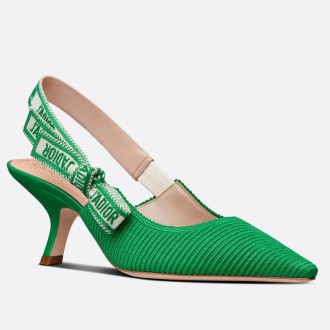 Dior J'Adior Slingback Pumps 65mm In Green Cotton Embroidery Dior J'Adior Slingback Pumps 65mm In Green Cotton Embroidery