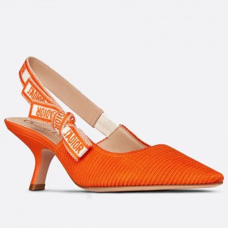 Dior J'Adior Slingback Pumps 65mm In Orange Cotton Embroidery Dior J'Adior Slingback Pumps 65mm In Orange Cotton Embroidery