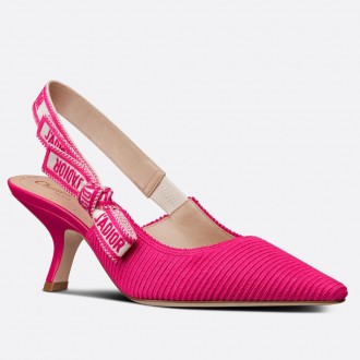 Dior J'Adior Slingback Pumps 65mm In Rose Red Cotton Embroidery Dior J'Adior Slingback Pumps 65mm In Rose Red Cotton Embroidery